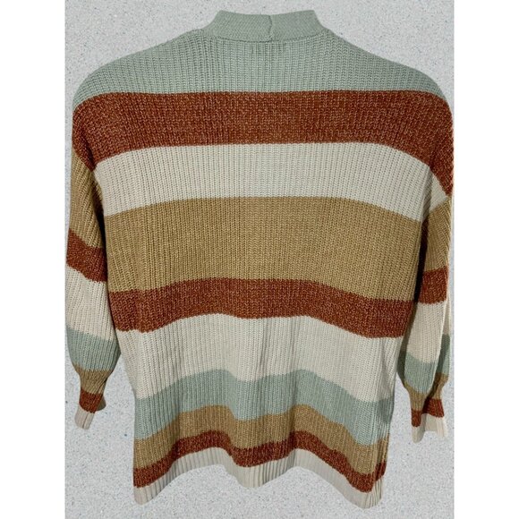 Nine West Fall Colors Striped Lightweight Knit Open Front Cardigan Sweater Large - Picture 4 of 9